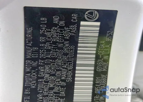 2018 Lexus Es 350 z USA, uszkodzony, nr VIN 58ABK1GG3JU100636